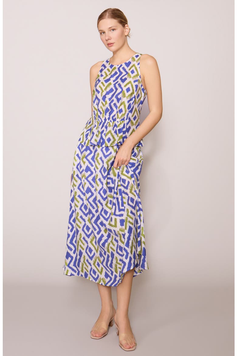 Geo Print Faux Peplum Tank, Alternate, color, BLUE GREEN PRINT