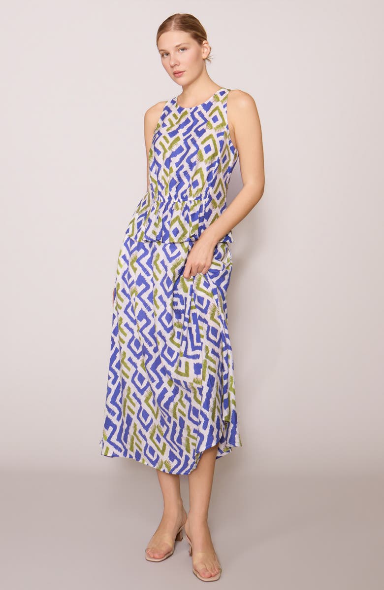 MELLODAY Geo Print Faux Peplum Tank, Alternate, color, Blue Green Print