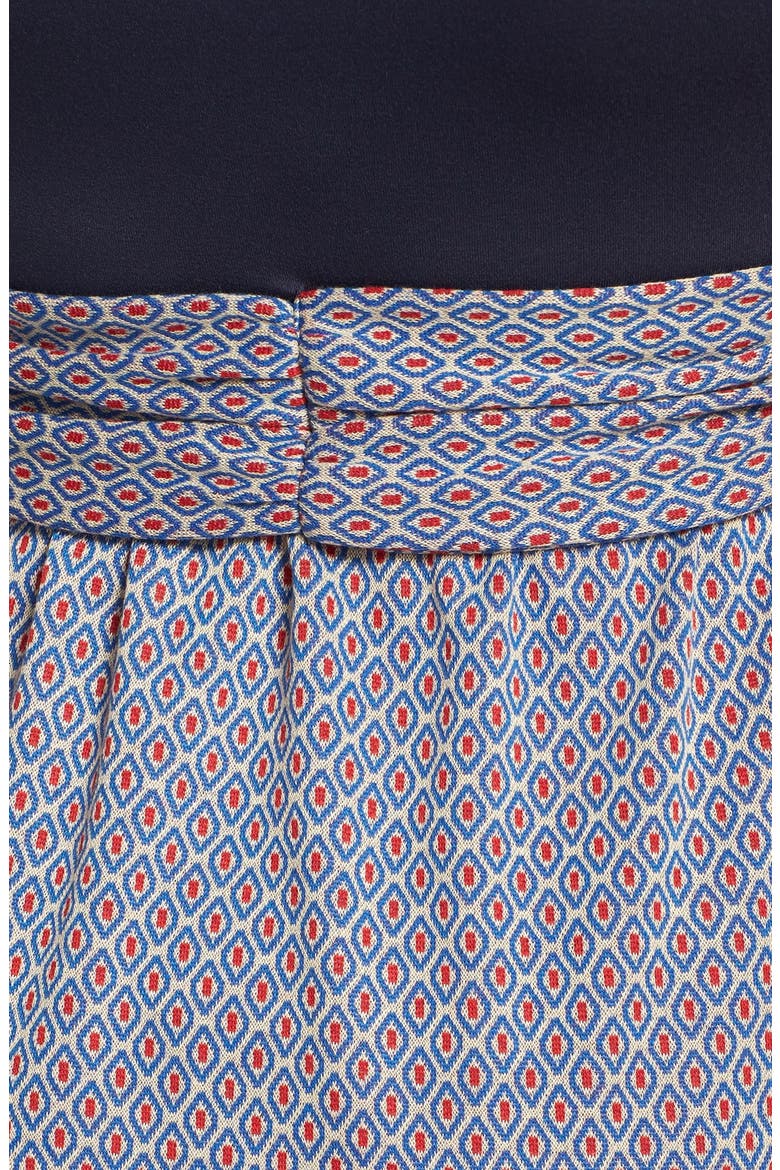 Scoop Neck Front Tie Dress, Alternate, color, NAVY/ DIAMOND PRINT