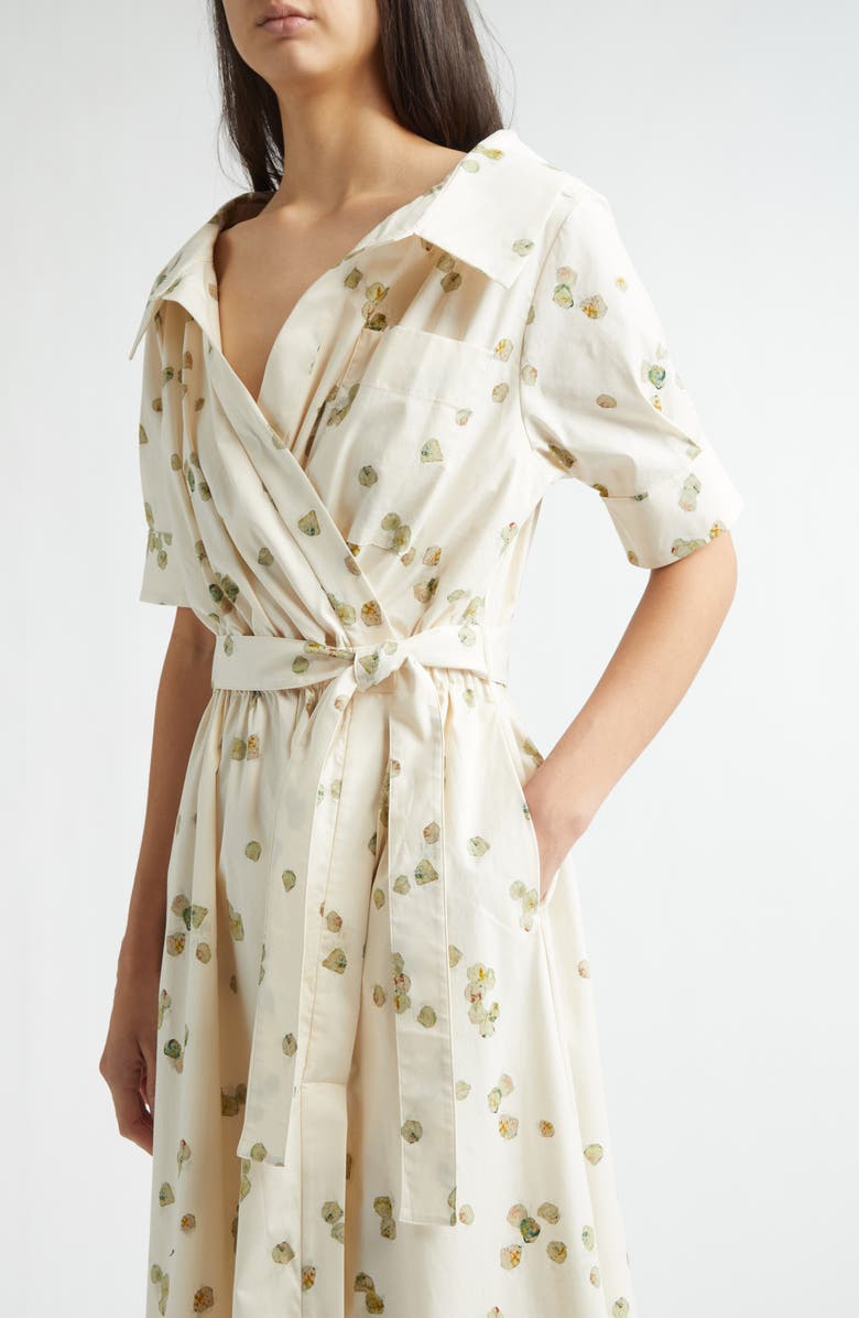 Altuzarra Lydia Stretch Cotton Poplin Wrap Shirtdress, Alternate, color, 416102 Ivory Allover Petals