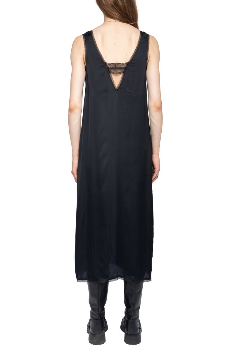 Zadig & Voltaire Renzo Lace & Satin Slipdress, Alternate, color, Black