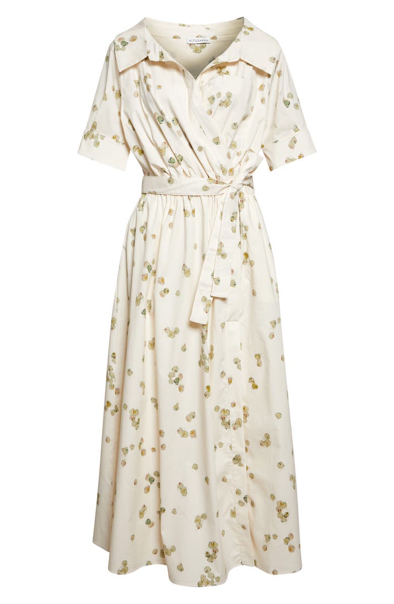 Altuzarra Lydia Stretch Cotton Poplin Wrap Shirtdress, Main, color, 416102 Ivory Allover Petals