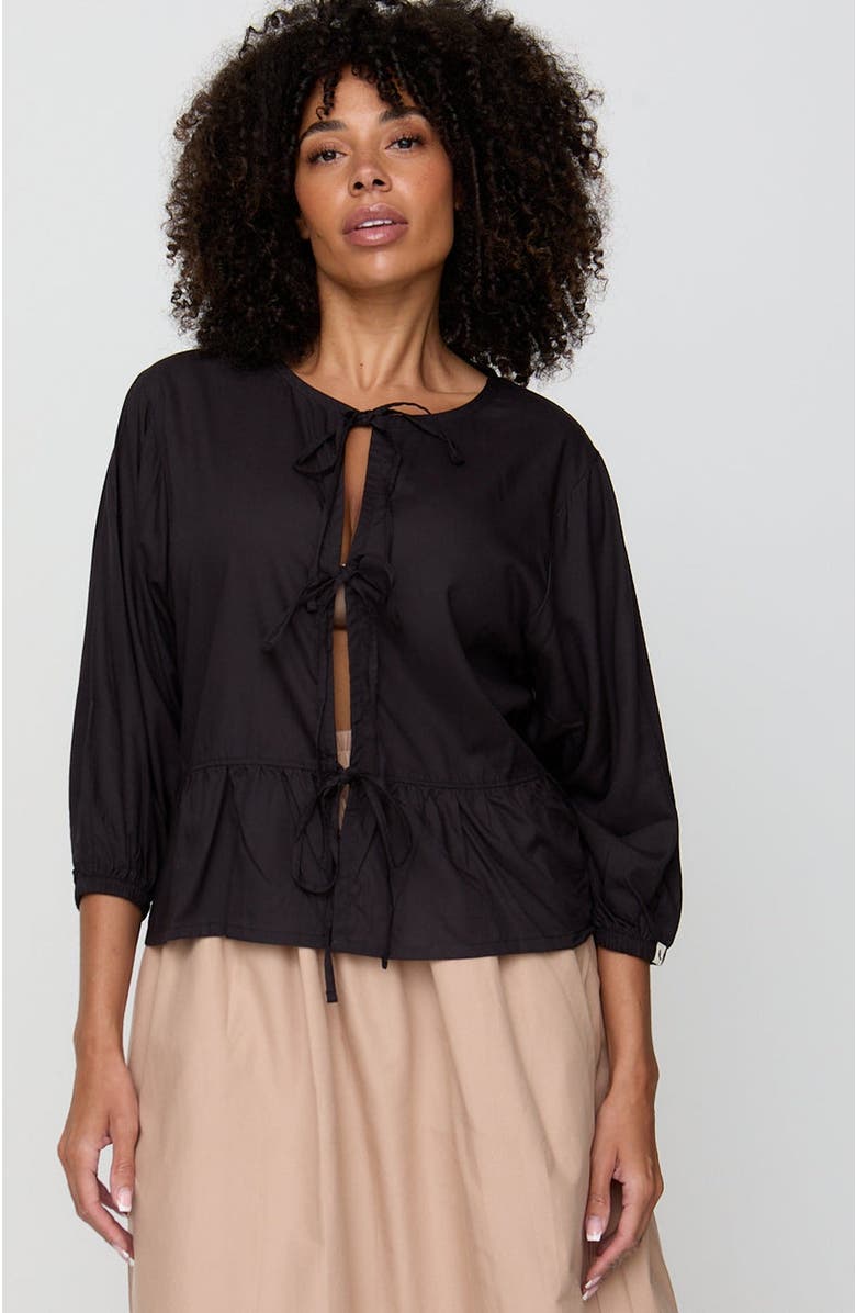 Turtledove London Organic Cotton Blake Tie Front Top, Main, color, Black