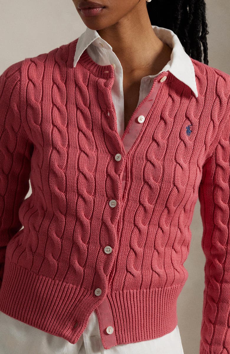 Polo Ralph Lauren Cable Knit Cotton Crewneck Cardigan, Alternate, color, 