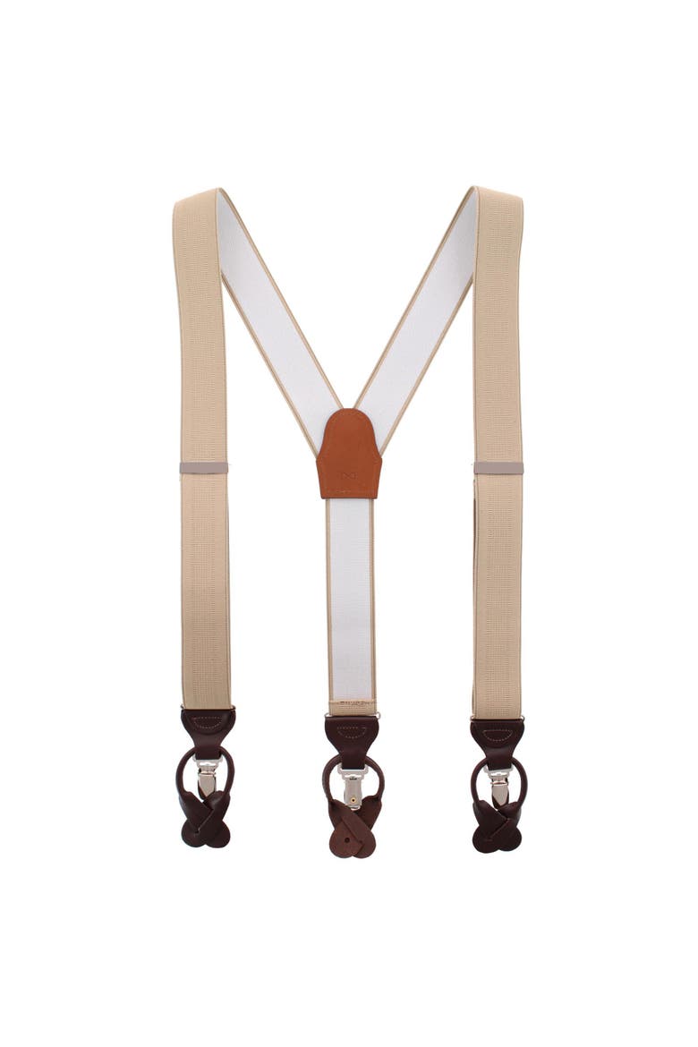 Classic Solid Color Convertible Suspenders (Braces) 35mm Elastic, Alternate, color, Khaki