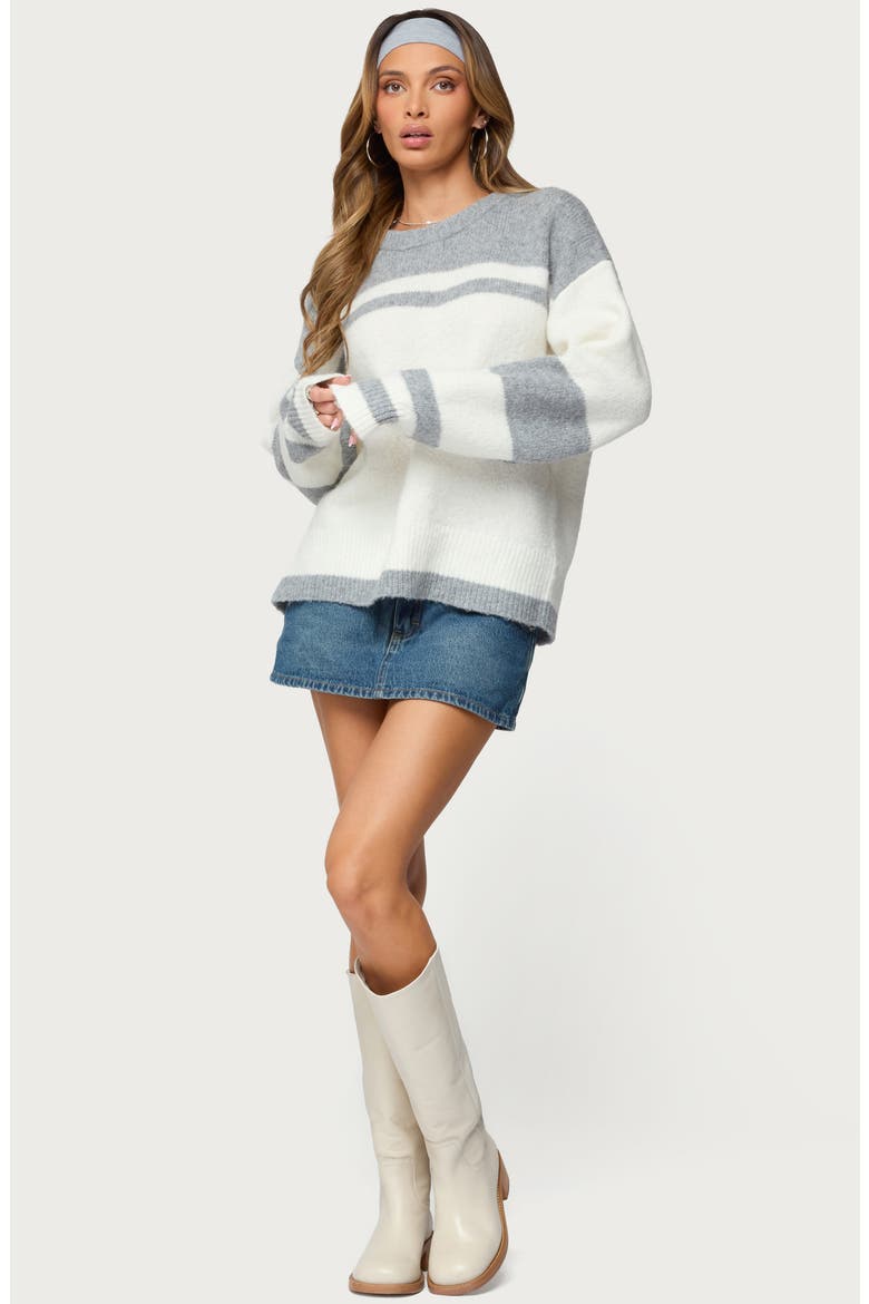 Nogah Oversize Stripe Sweater, Alternate, color, GRAY-AND-WHITE