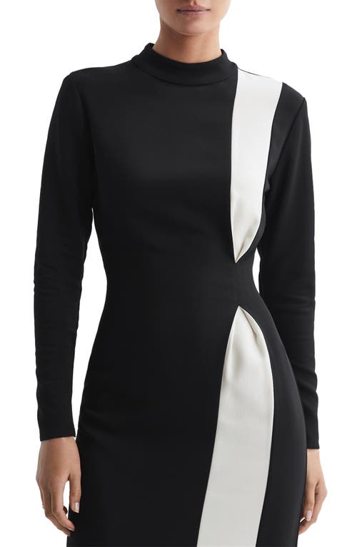 Reiss Millie Colorblock Long Sleeve Midi Dress In Black White