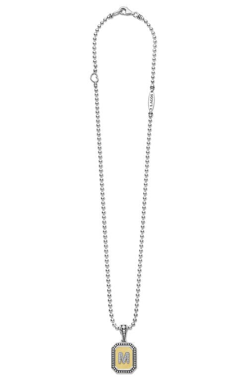 Lagos Signature Caviar Diamond Initial Pendant Necklace In Two-tone M