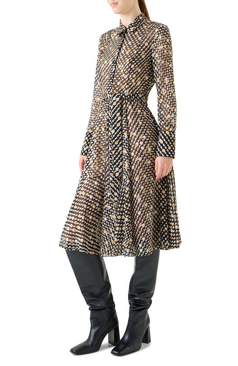 Akris punto Polka Dot Long Sleeve Devoré Shirtdress, Alternate, color, Black-Multicolor