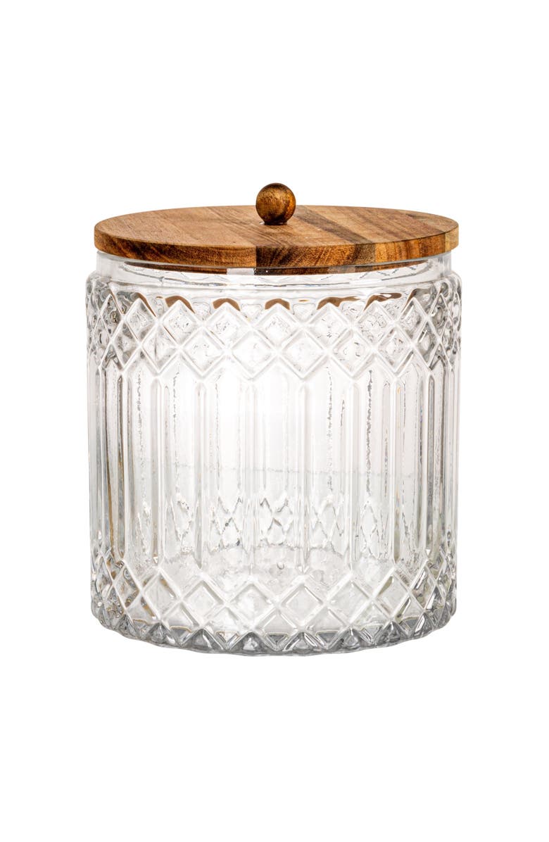 Storied Home 3.5-Quart Cut Glass Jar with Acacia Wood Lid, Natural, Alternate, color,