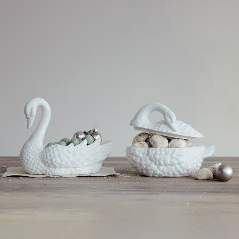 White Stoneware Swan Silhouette Dish