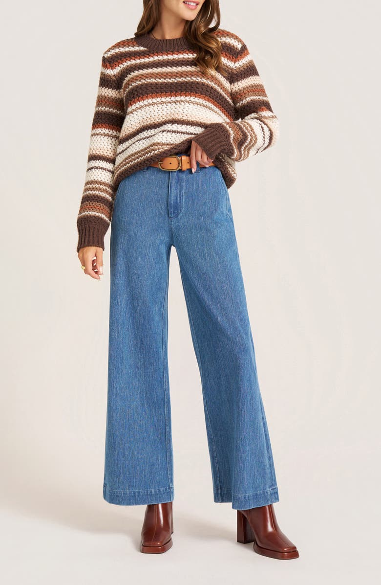 matty m. Dion Stripe Crewneck Sweater, Alternate, color, Chocolate