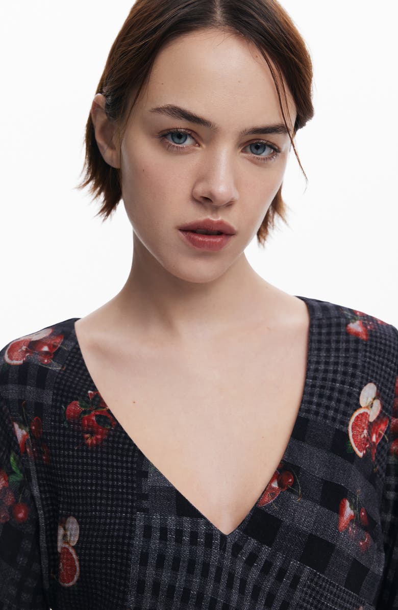 Desigual Mixed Print Long Sleeve Midi Dress, Alternate, color, Gray