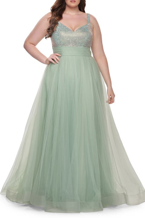 A-Line Plus Size Prom Dress with Rhinestone Bodice