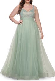 La Femme A-Line Plus Size Prom Dress with Rhinestone Bodice