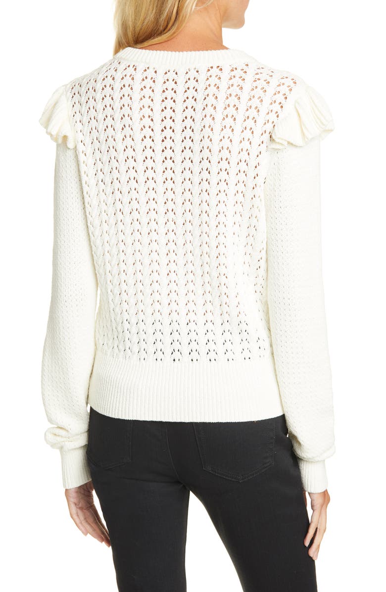 Veronica Beard Earl Ruffle Shoulder Cable Knit Sweater, Alternate, color,