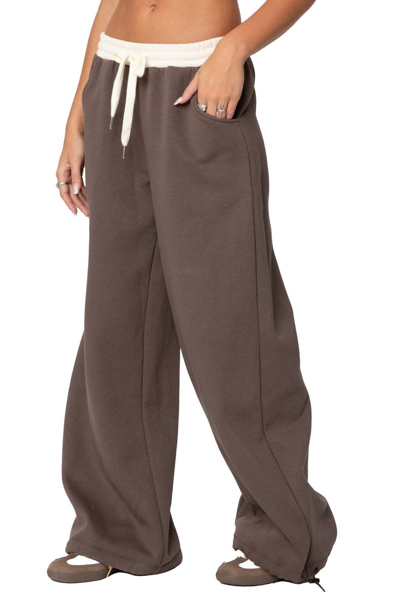 EDIKTED Mikki Wide Leg Sweatpants, Alternate, color, Brown