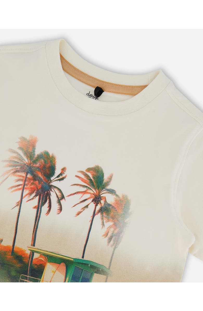 Deux par Deux Boy's Short Sleeve Organic Cotton Graphic Tee Gradient White And Beige, Alternate, color,