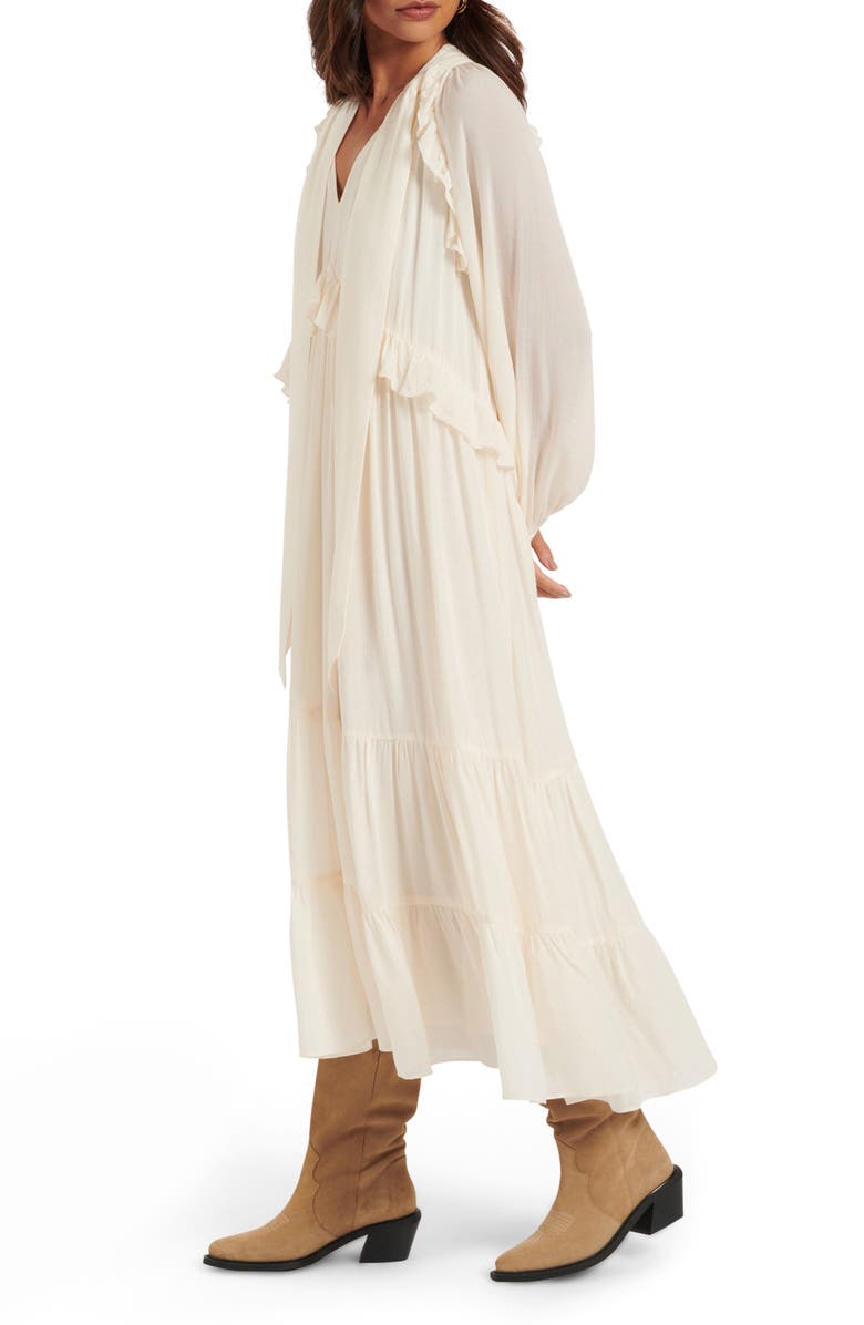 Nobody's Child Bohana Long Sleeve Ruffle Midi Dress, Alternate, color, Cream