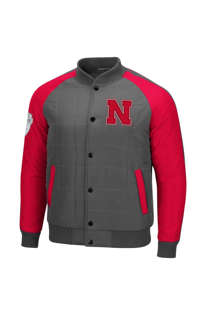 COLOSSEUM Men's Colosseum Charcoal/Scarlet Nebraska Huskers 1940s Bomber Raglan Full-Snap Jacket, Alternate, color, 