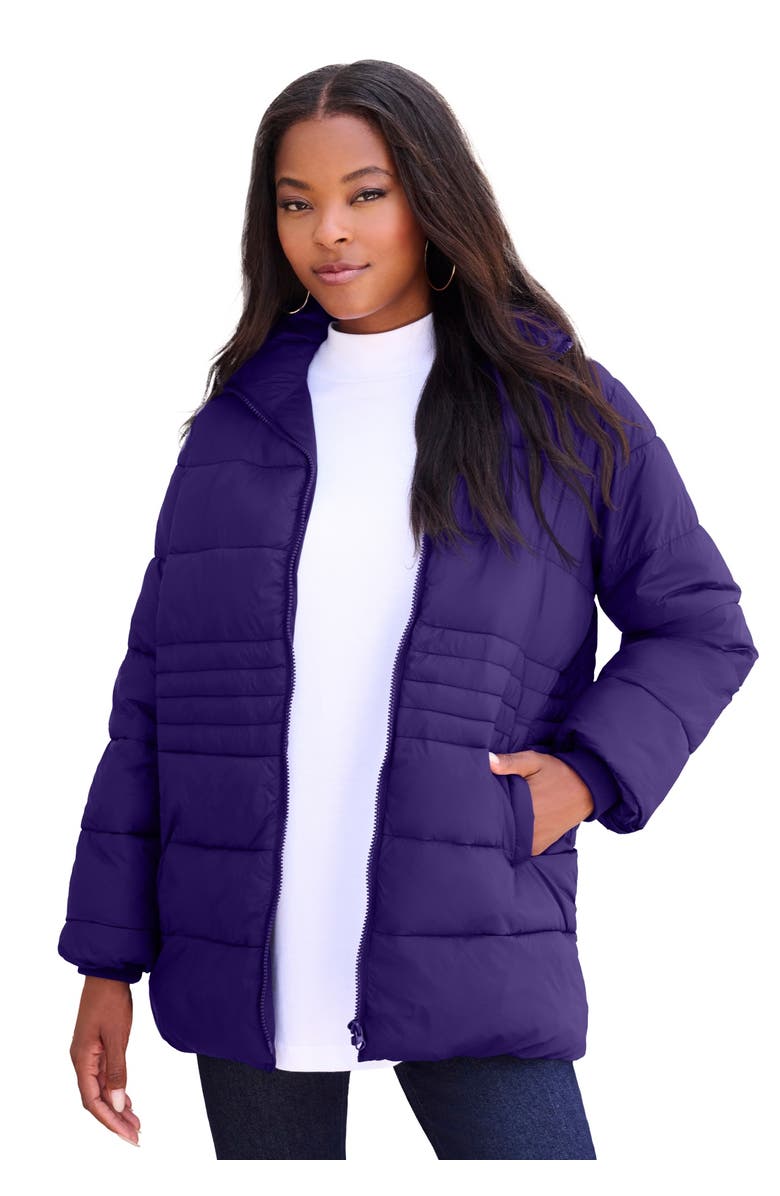 Roaman's Plus Size Lightweight Quilted Jacket, Main, color, Midnight Violet