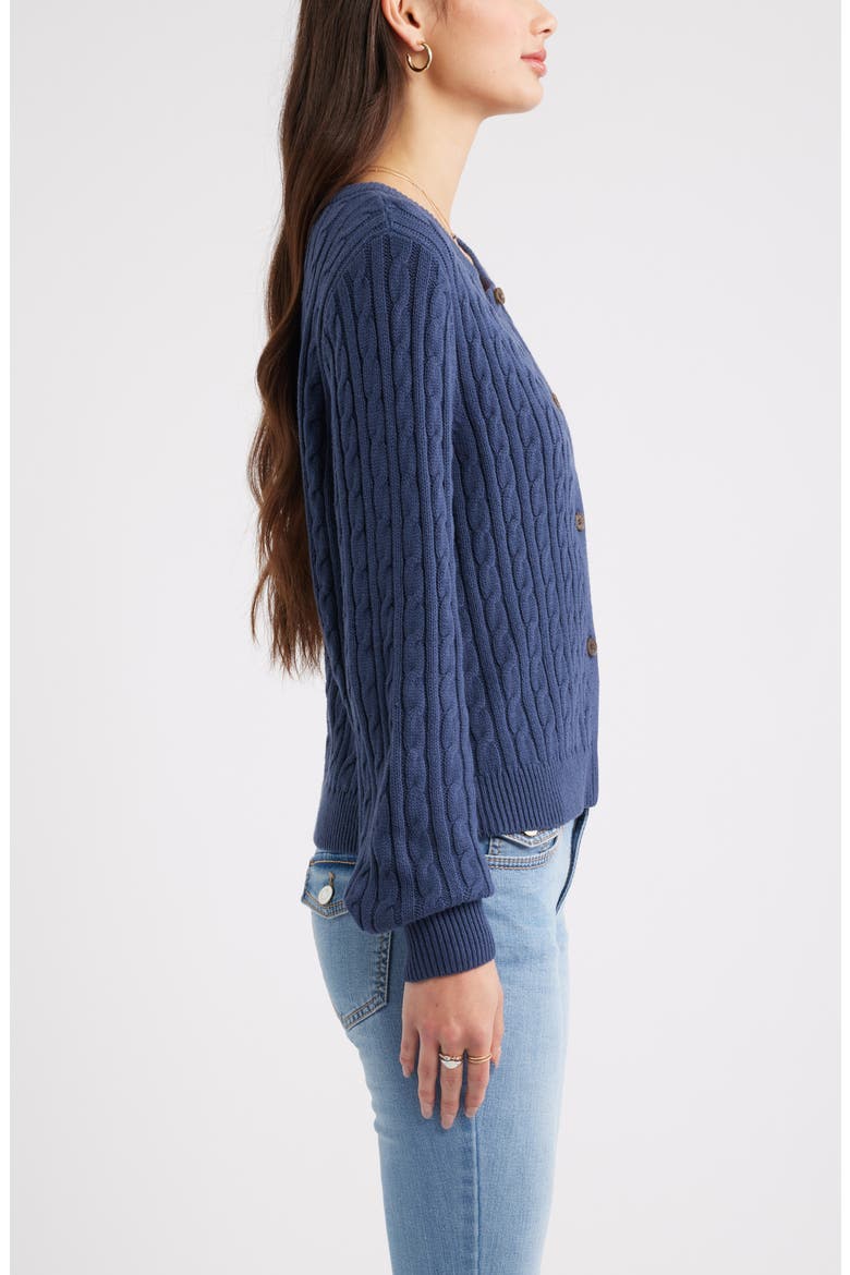 Button Front Cotton Blend Cardigan, Alternate, color, NAVY INDIGO