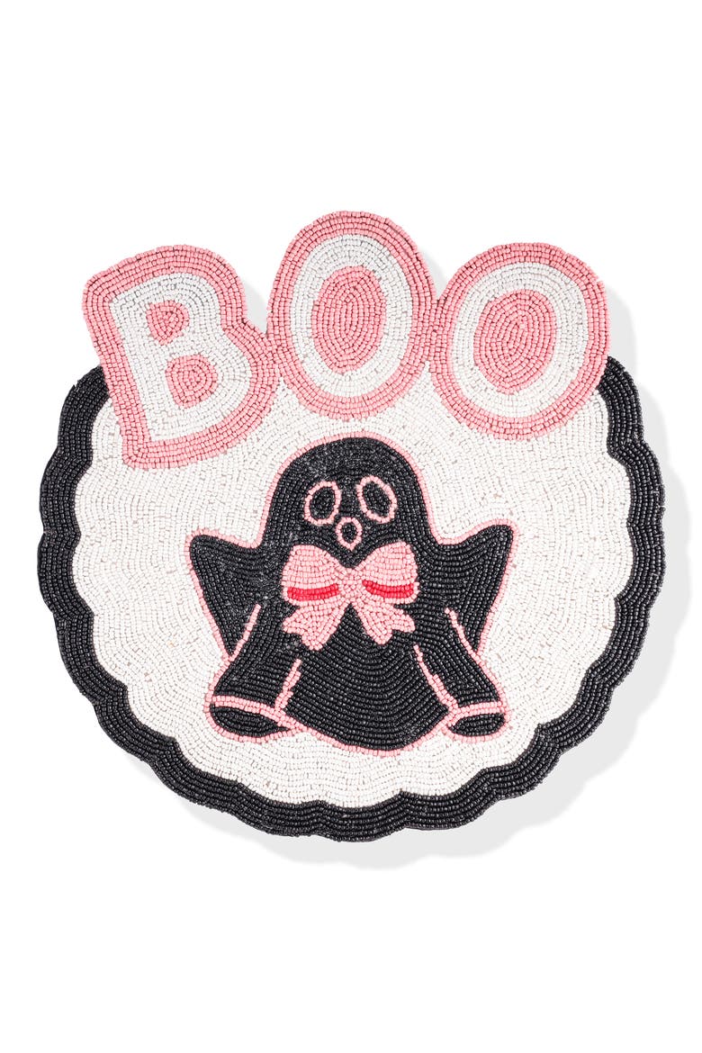 Halloween Beaded Placemat, Main, color, BLACK/ PINK/ BOO