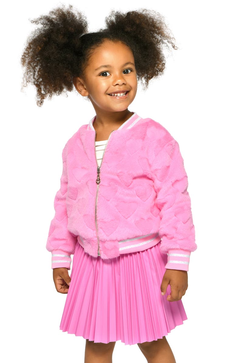 Truly Me Kids' Faux Fur Heart Bomber Jacket, Alternate, color, Pink