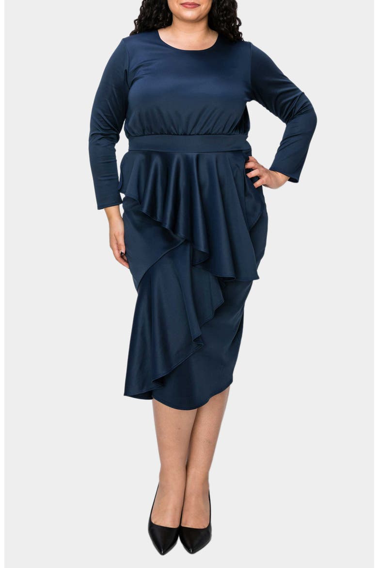 Alexandra Ruffle Bracelet Sleeve Body-Con Dress, Main, color, NAVY