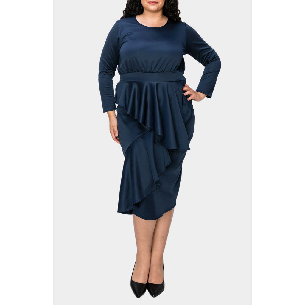 L I V D Alexandra Ruffle Bracelet Sleeve Body-Con Dress in Navy  product