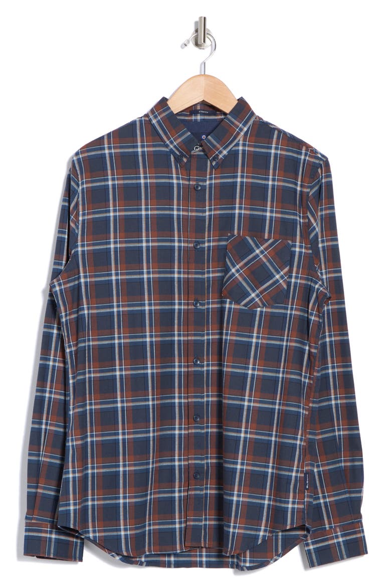 Winter Madras Check Stretch Cotton Button-Down Shirt, Alternate, color, MIDNIGHT