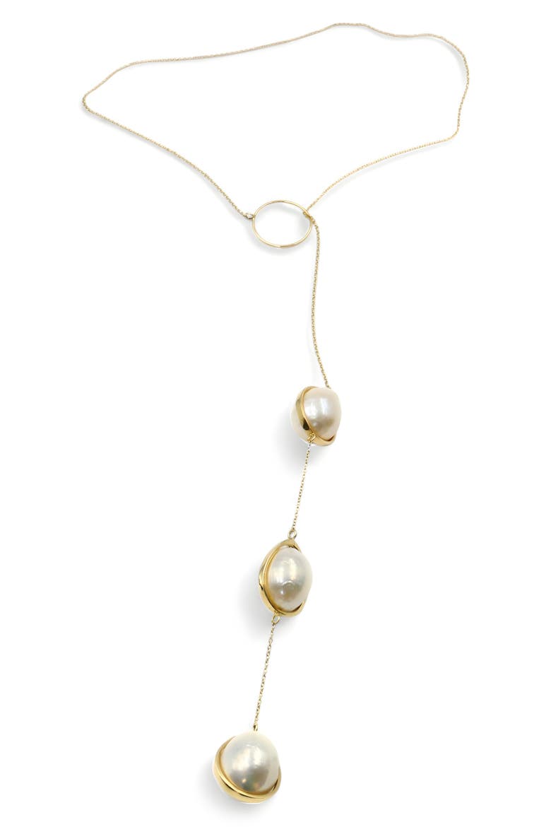 Freshwater Pearl Droplet Lariat Necklace, Main, color, YELLOW GOLD/ PEARL