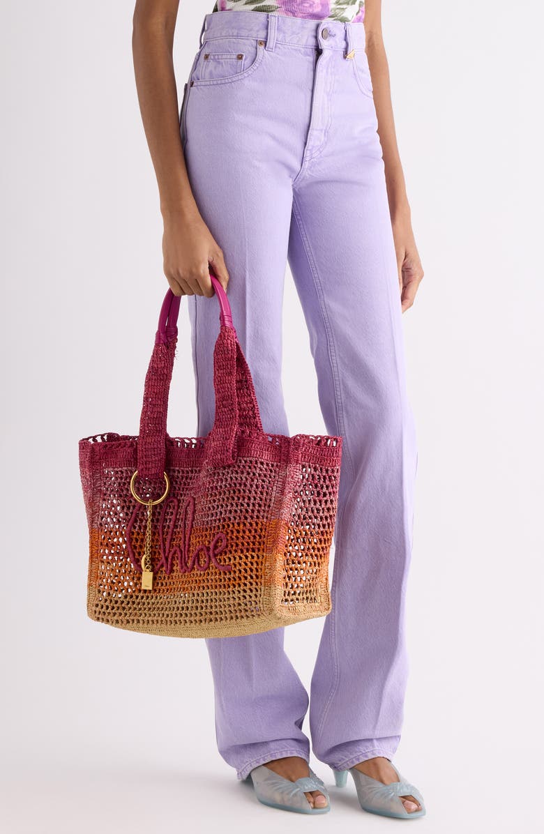Chloé Summer Banana Ombré Crochet Raffia Tote Bag, Alternate, color, Multicolor Orange