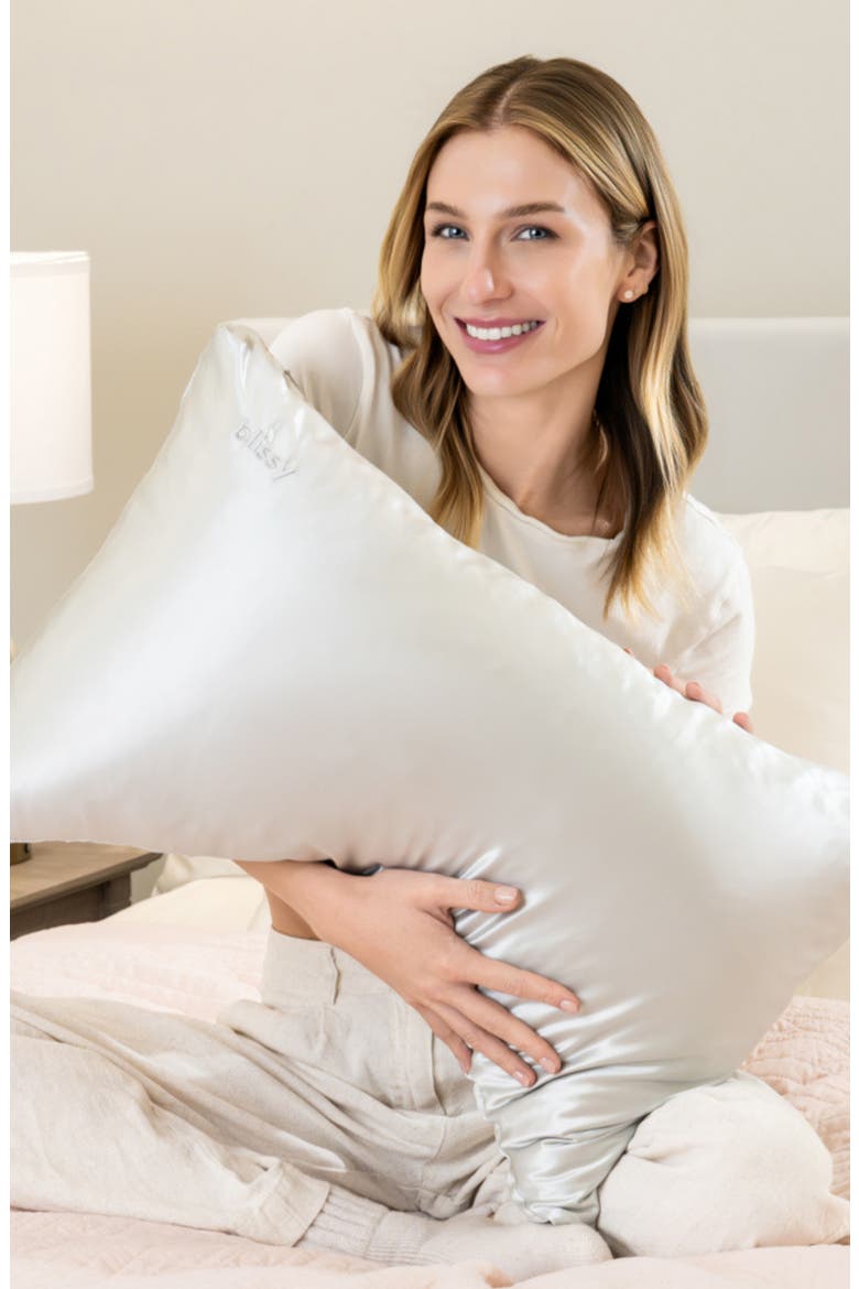 Crescent Silk Pillowcase, Alternate, color, SILVER