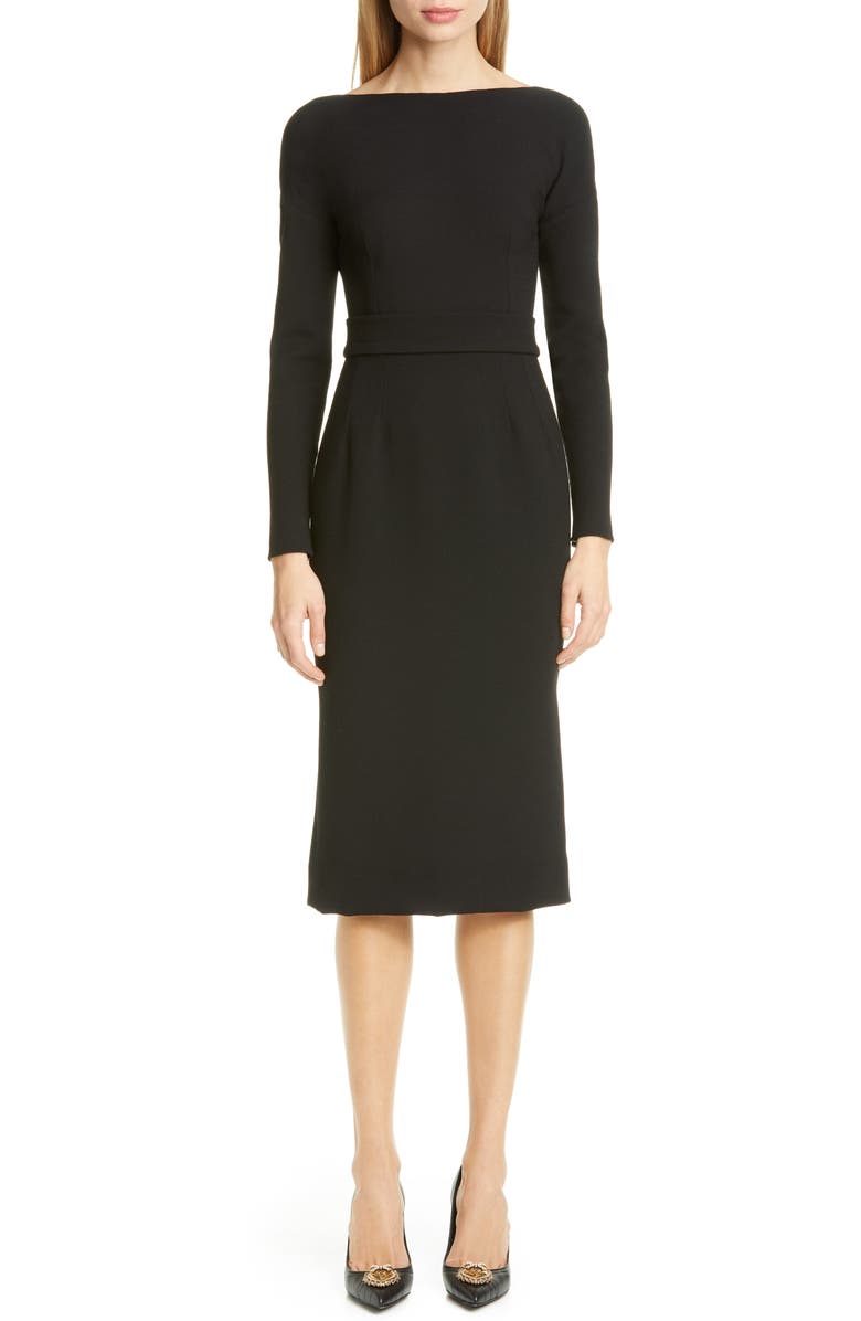 Dolce&Gabbana Bow Back Long Sleeve Wool Blend Crepe Dress, Main, color, 