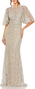 Mac Duggal Flutter Sleeve High Neck Gown