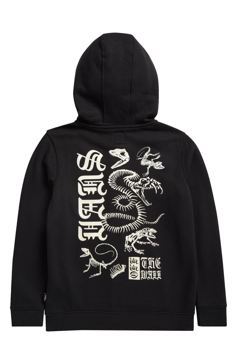 Vans Kids' Bone Yard Glow in the Dark Zip Graphic Hoodie, Alternate, color, Black