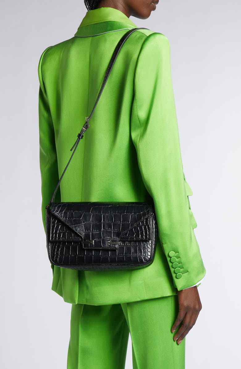 TOM FORD Small Aube Croc Embossed Leather Shoulder Bag, Alternate, color, Black