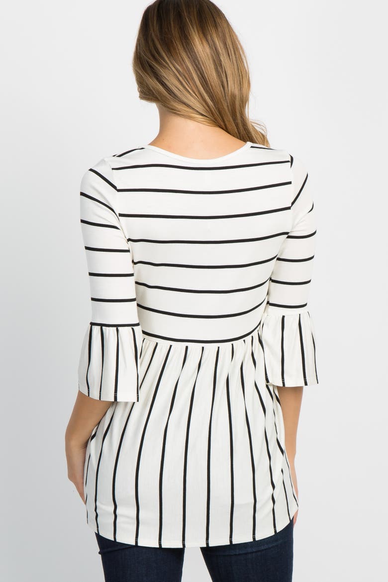 Striped Peplum Ruffle Top, Alternate, color, Ivory