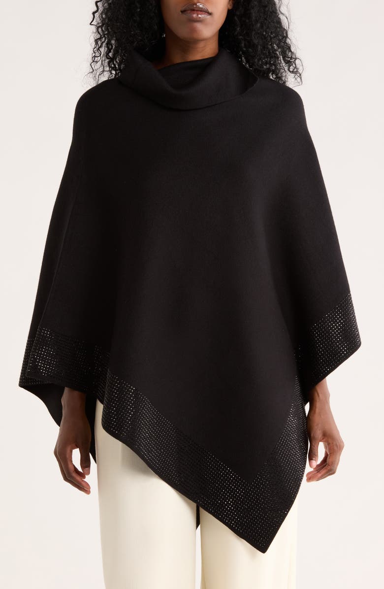 Tasha Rhinestone Embellished Turtleneck Poncho, Main, color, Black
