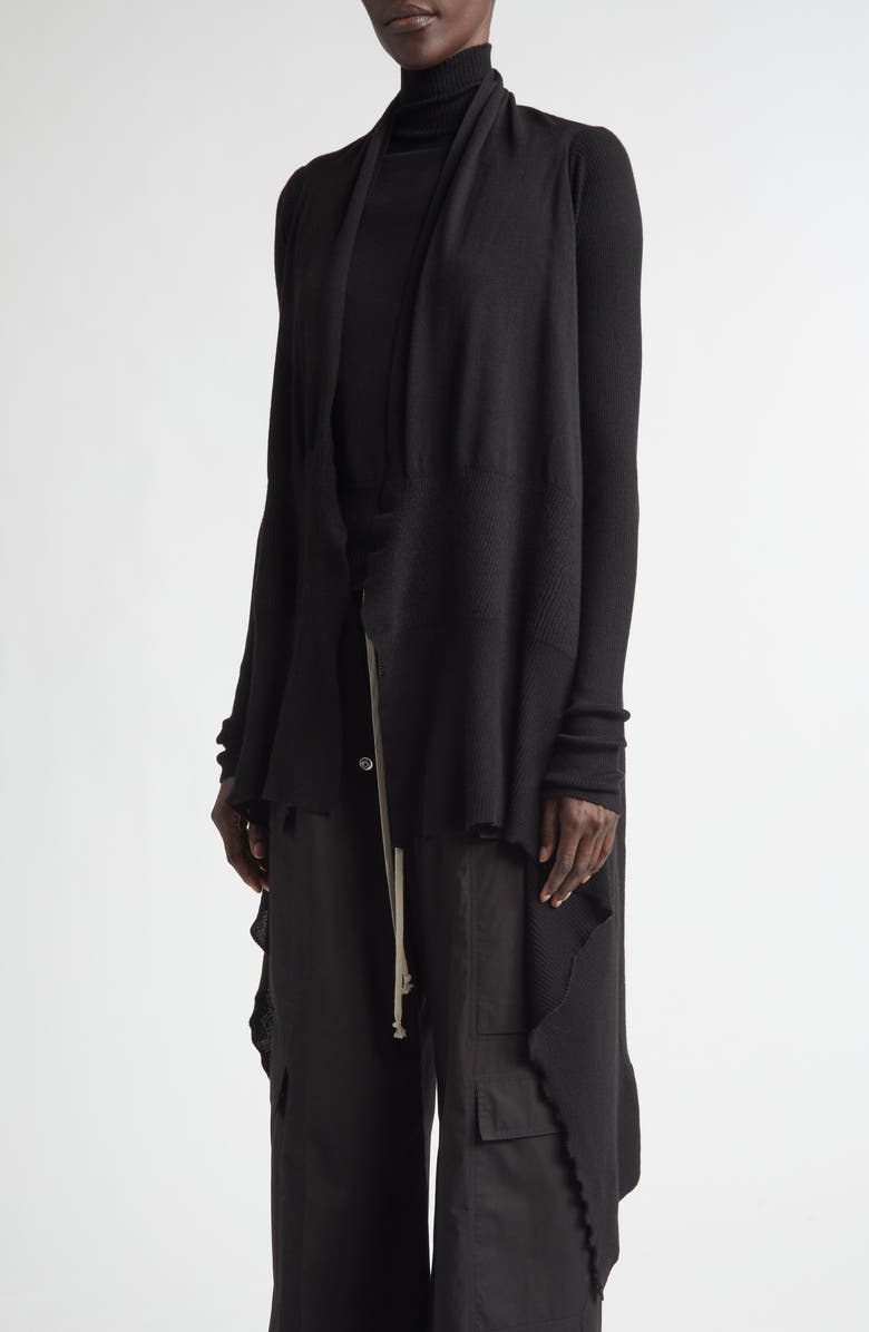Rick Owens Open Front Virgin Wool Cardigan, Alternate, color, Black