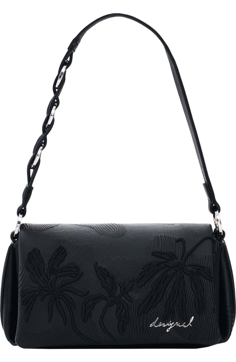 Desigual Floral Embossed Faux Leather Crossbody Bag, Main, color, Black