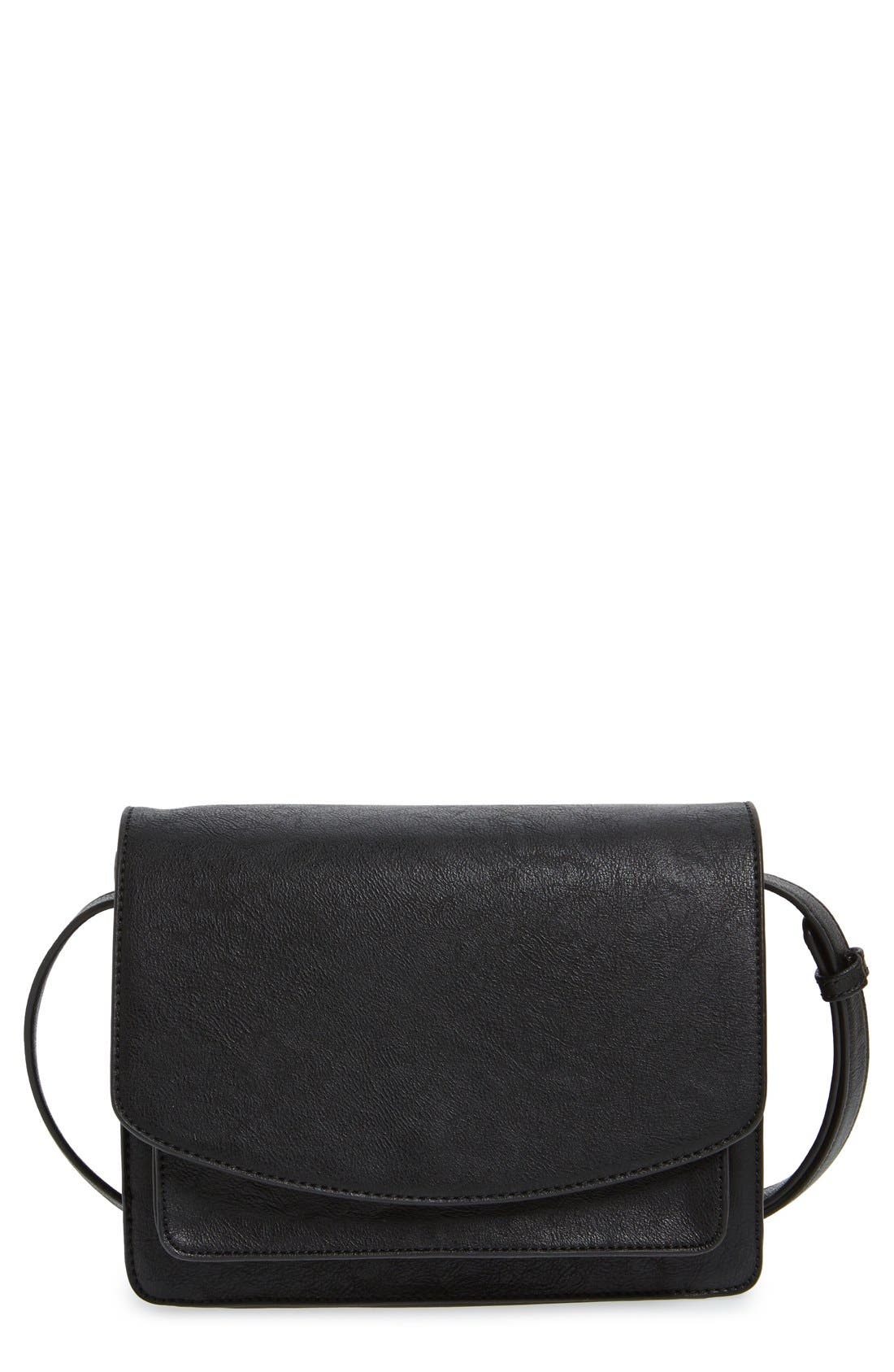 'Michelle' Faux Leather Crossbody Bag, Main, color, BLACK