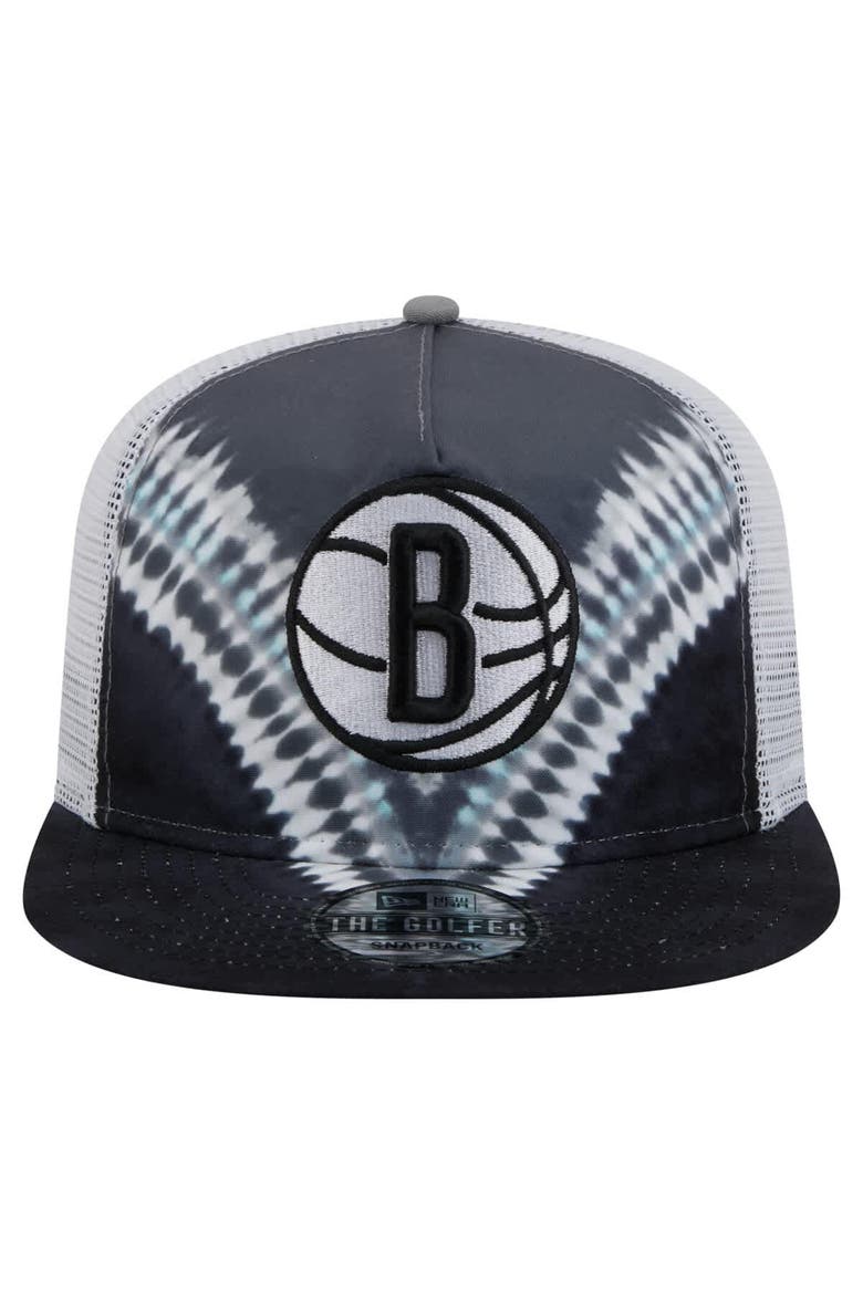 Men's New Era Black/Gray Brooklyn Nets Throwback Dye Golfer Snapback Hat, Alternate, color, Black