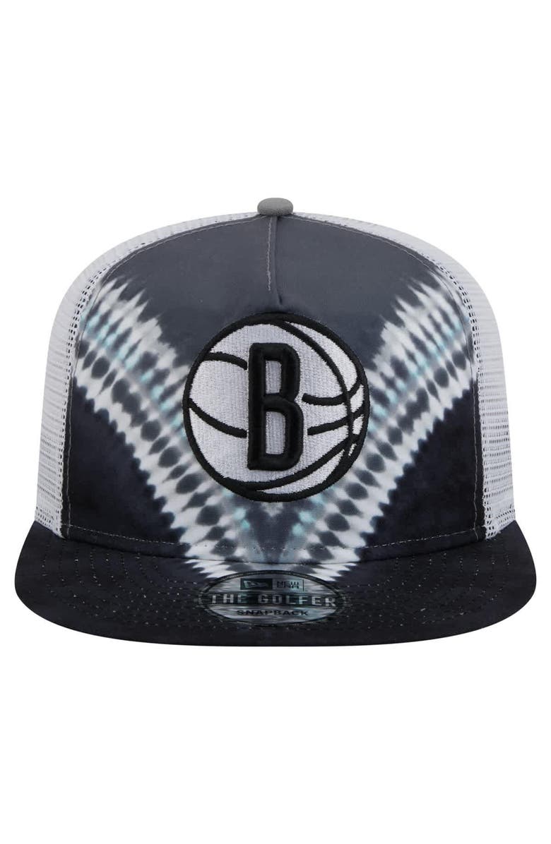 New Era Men's New Era Black/Gray Brooklyn Nets Throwback Dye Golfer Snapback Hat, Alternate, color, Black