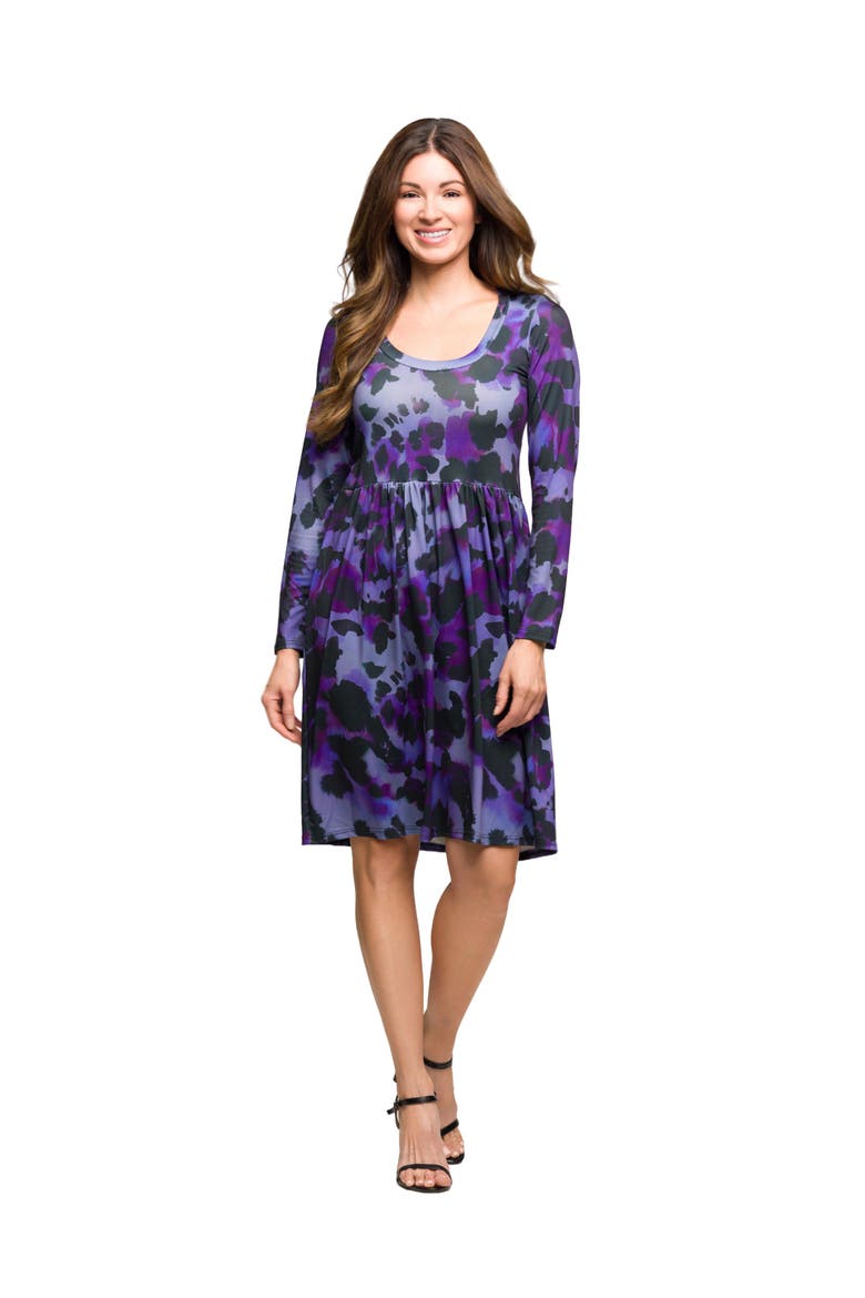 Long Sleeve Empire Waist Dress Print, Main, color, Purple Multi