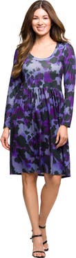 24seven Comfort Apparel Long Sleeve Empire Waist Dress Print