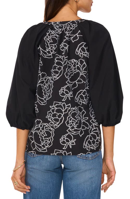 Shop Vince Camuto Embroidered Floral Button-up Shirt In Rich Black