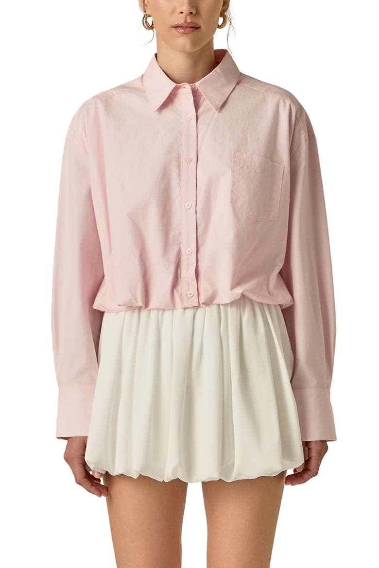 Long Sleeve Bubble Hem Cotton & Lyocell Button-Up Shirt, Alternate, color, PINK