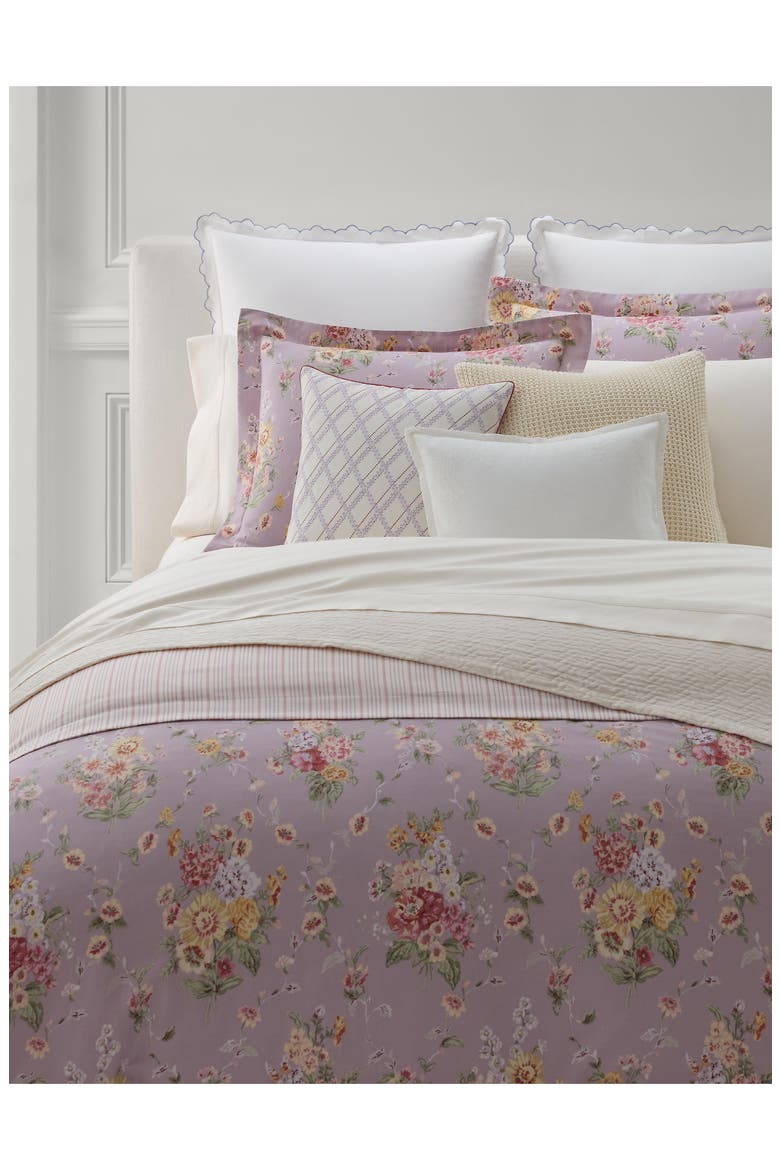 Selina Floral & Stripe Reversible Sateen Duvet Cover & Sham Set, Main, color, LAVENDAR MULTI